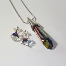 Бижута с кристали SWAROVSKI® CRYSTALACTITE 30мм, Vitrail Medium** VM, Зелен, Колие с обеци на винт, Код PR S571
