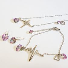 Бижута PULSE от стомана. Колие, обеци и гривна с кристали Swarovski® HEART Vitrail Light** VL, Лилаво-зелен цвят,  Код 316L S245