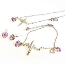 Бижута PULSE от стомана. Колие, обеци и гривна с кристали Swarovski® HEART Vitrail Light** VL, Лилаво-зелен цвят,  Код 316L S245