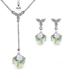 Бижута PASSION SWAROVSKI® CUBE Crystal AB, Бял цвят, Колие и Обеци 8мм,  Код ZG PR S424