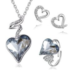 Колие, обеци и пръстен NICE HEART IN LOVE, Бижута GLORY SWAROVSKI® Crystals, Код ZD S063-3