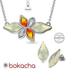 Бижута FAME с кристали Swarovski® FLAME White Opal - Бял опал цвят, Колие и Обеци 14мм, Код PR S659