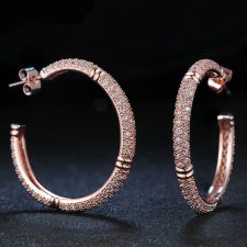 Обеци ЗЛАТИНА, халки с 18К Розово Злато и Кристали, Zerga Brand, ZGFNL E559